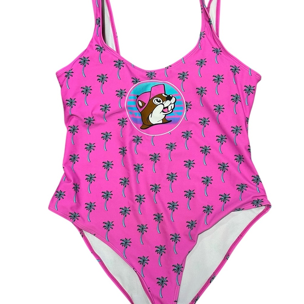 Buc-ee’s Women’s Medium One Piece Hot Pink Palm Tree Swimsuit